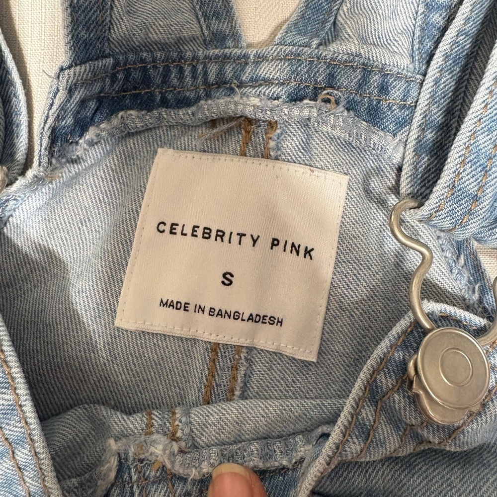 Celebrity Pink  Blue Distressed Oversized Denim Overalls- Size Small - Picture 9 of 10